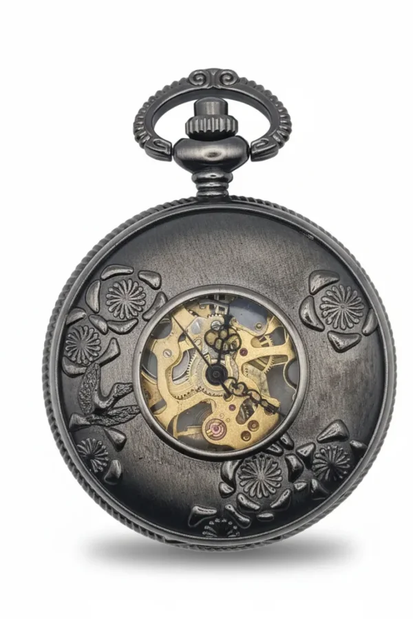 FAC-004-pocket-watch-1 Clear View Half Hunter Pewter And Gold Pocket Watch product image