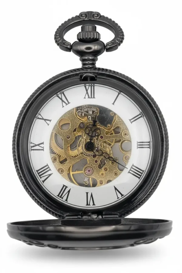 FAC-004-pocket-watch-5 Clear View Half Hunter Pewter And Gold Pocket Watch product image
