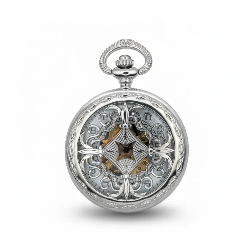 Intricate Patterned Silver Half Hunter Pocket Watch