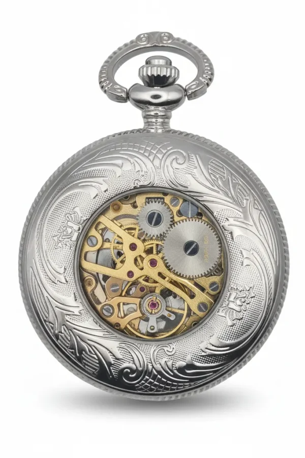 Intricate Patterned Silver Half Hunter Pocket Watch product image