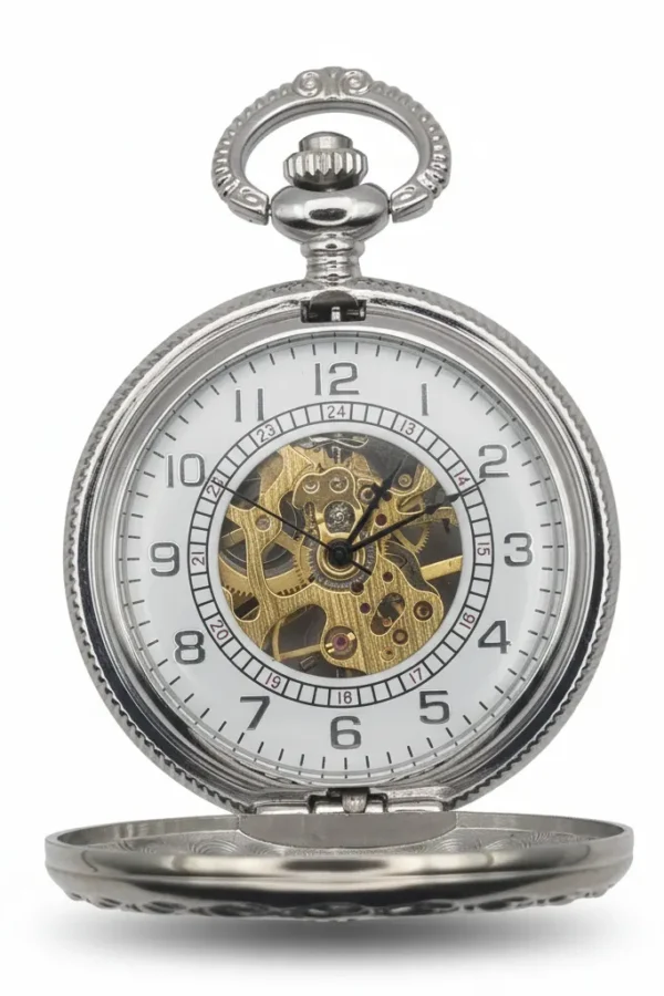 Intricate Patterned Silver Half Hunter Pocket Watch product image