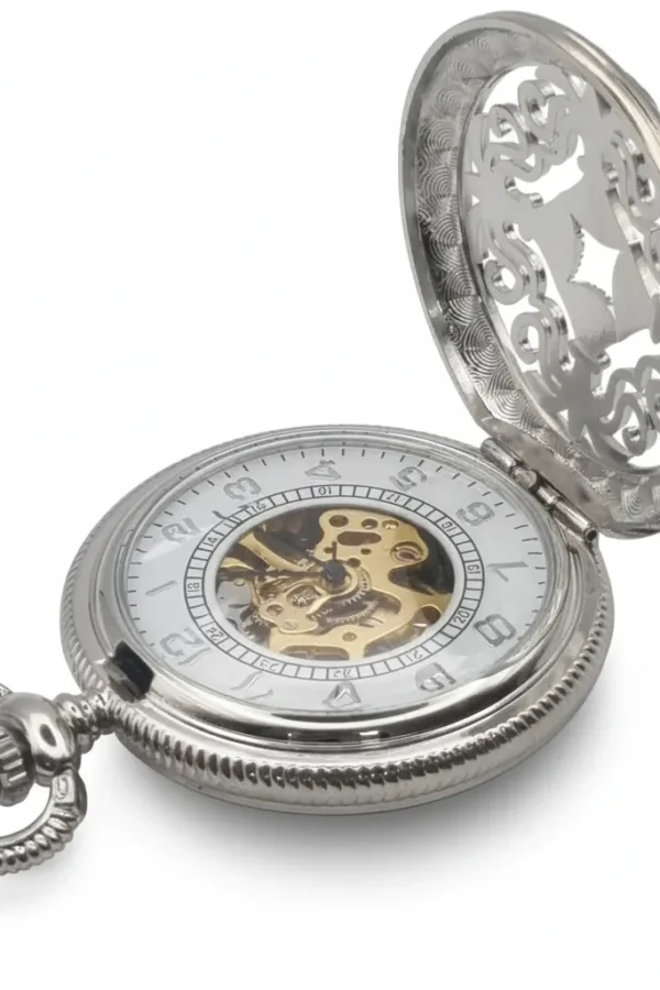 Intricate Patterned Silver Half Hunter Pocket Watch product image