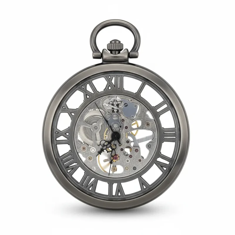 Double Silver Roman Numeral Pocket Watch