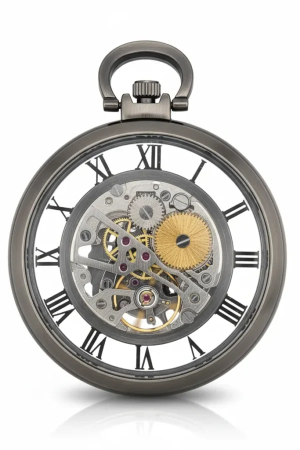 FAC-023-pocket-watch-2 Double Silver Roman Numeral Pocket Watch product image