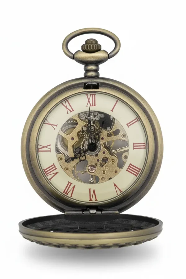FAC-031-pocket-watch-3 Brass Mini Heart See Through Half Hunter Pocket Watch product image