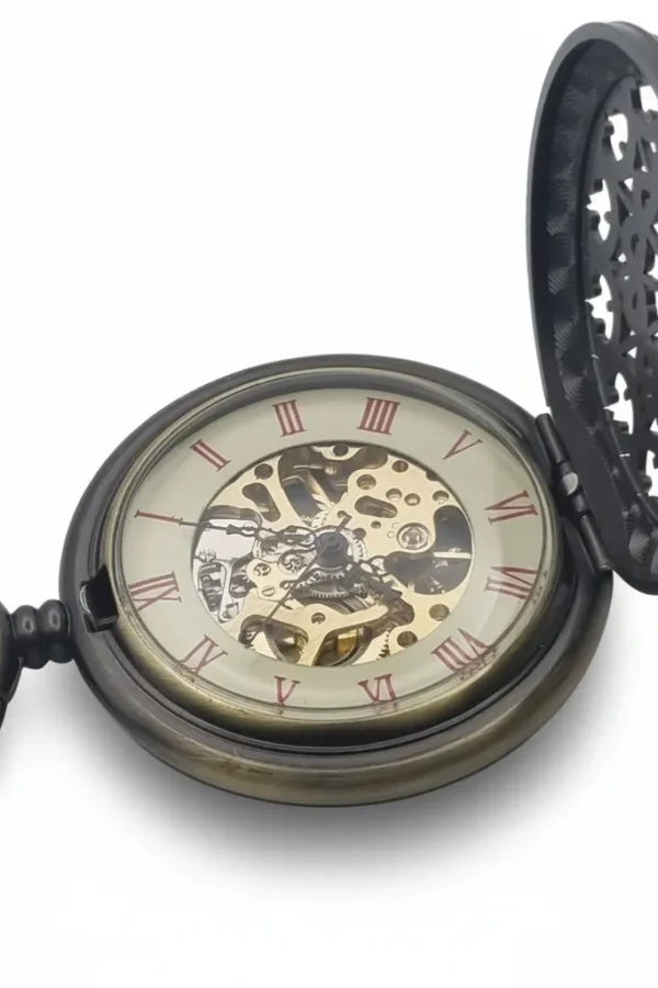 FAC-031-pocket-watch-4 Brass Mini Heart See Through Half Hunter Pocket Watch product image