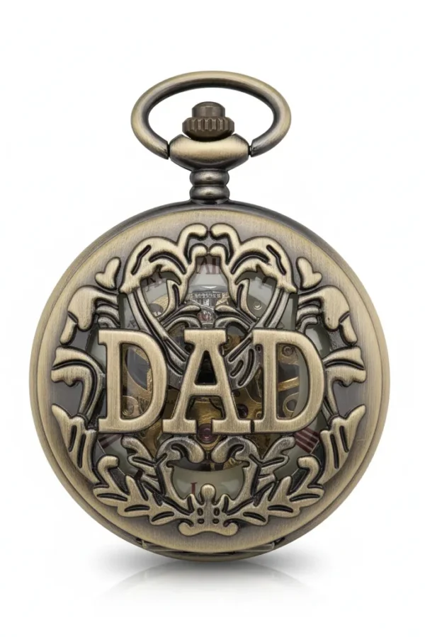 Red Numeral Brass "Dad" Half Hunter Pocket Watch product image