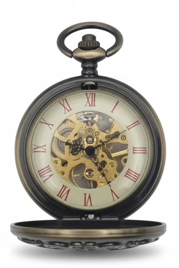 FAC-032-pocket-watch-3 Red Numeral Brass "Dad" Half Hunter Pocket Watch product image