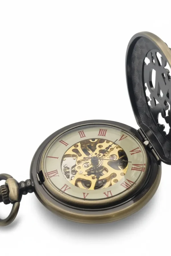 FAC-032-pocket-watch-4 Red Numeral Brass "Dad" Half Hunter Pocket Watch product image