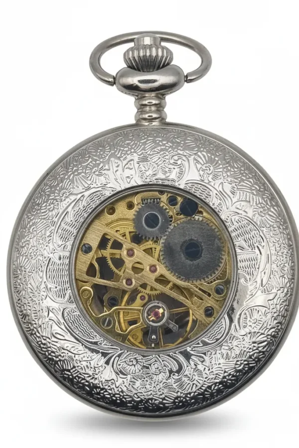 FAC-044-pocket-watch-1 Silver Spoked Half Hunter Pocket Watch product image