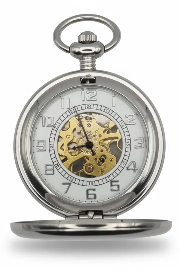 FAC-045-pocket-watch-4 Silver Classic Half Hunter Pocket Watch product image