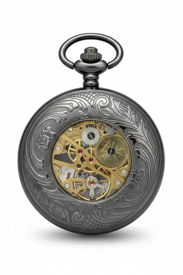 FAC-057-pocket-watch-1 Black Doughnut Half Hunter Pocket Watch product image