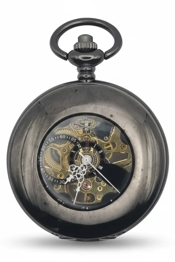FAC-057-pocket-watch-2 Black Doughnut Half Hunter Pocket Watch product image