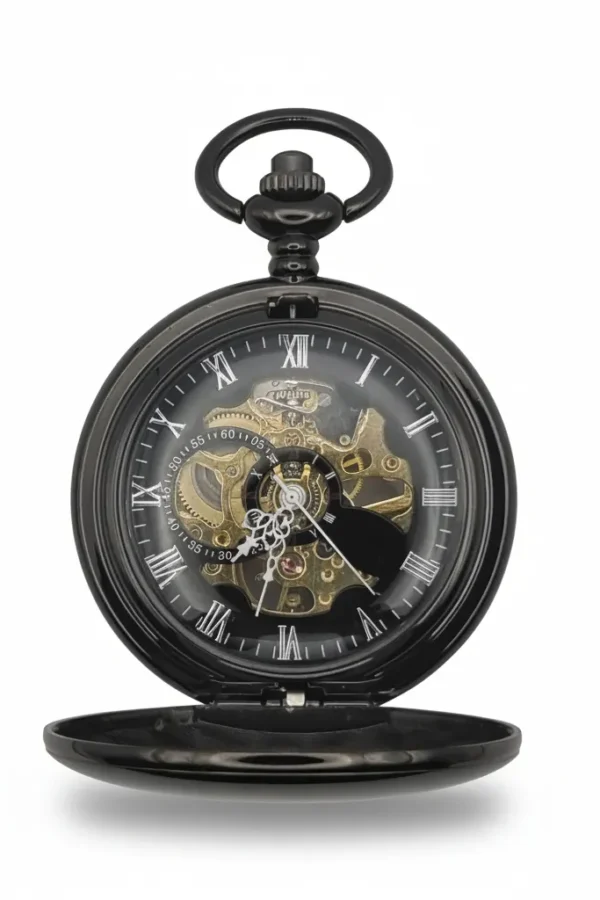 FAC-057-pocket-watch-3 Black Doughnut Half Hunter Pocket Watch product image