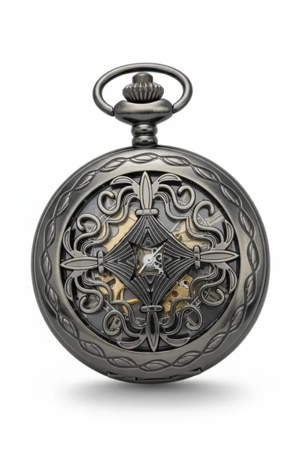 FAC-062-pocket-watch-2 Dark Metal Pointing Dagger Half Hunter Pocket Watch product image