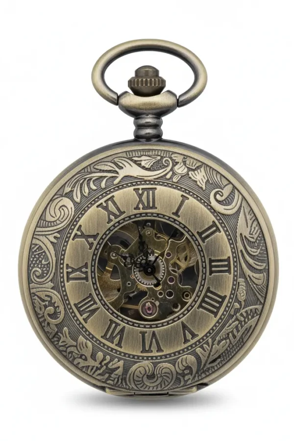 FAC-067-pocket-watch-3 Dark Metal Rolling Half Hunter Pocket Watch product image