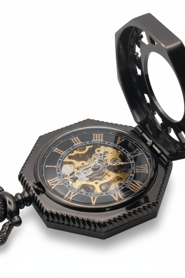 FAC-098-pocket-watch-4 Black Octagon Half Hunter Pocket Watch product image