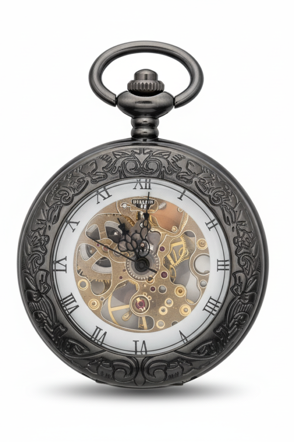 FAC-099-pocket-watch-1 Black Low Profile Tire Half Hunter Pocket Watch product image