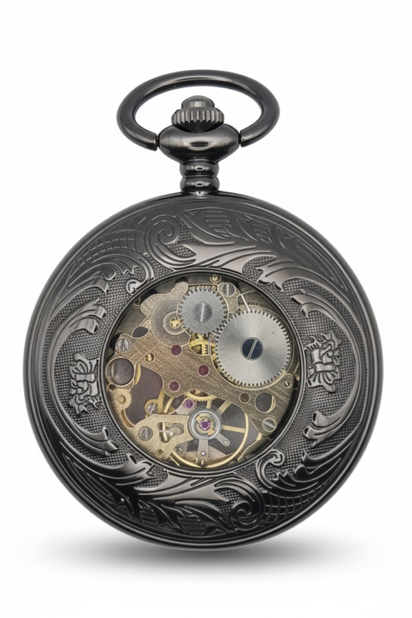FAC-099-pocket-watch-2 Black Low Profile Tire Half Hunter Pocket Watch product image