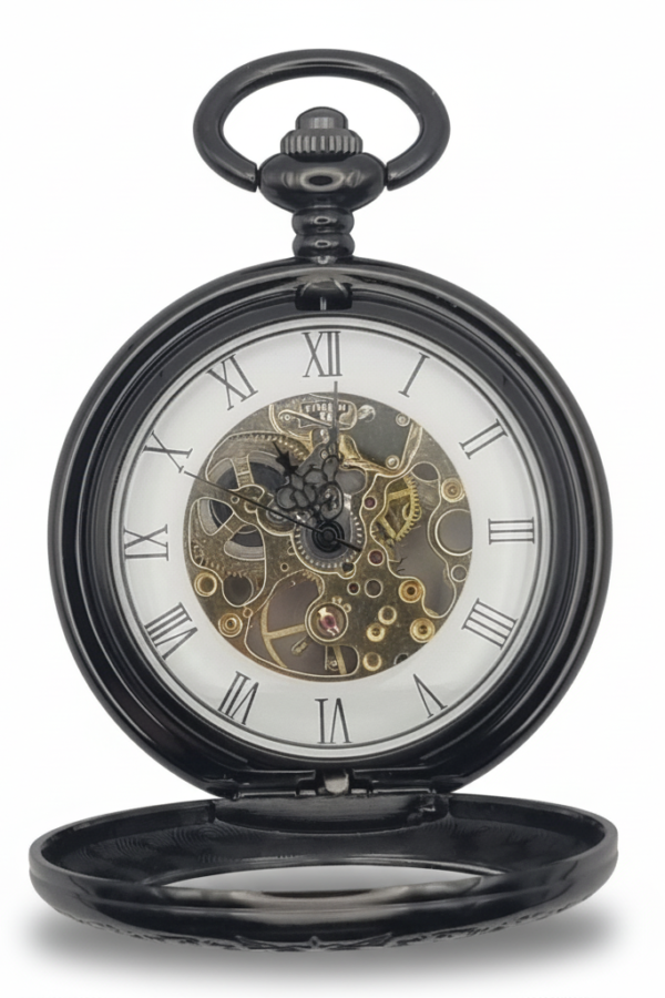 FAC-099-pocket-watch-3 Black Low Profile Tire Half Hunter Pocket Watch product image