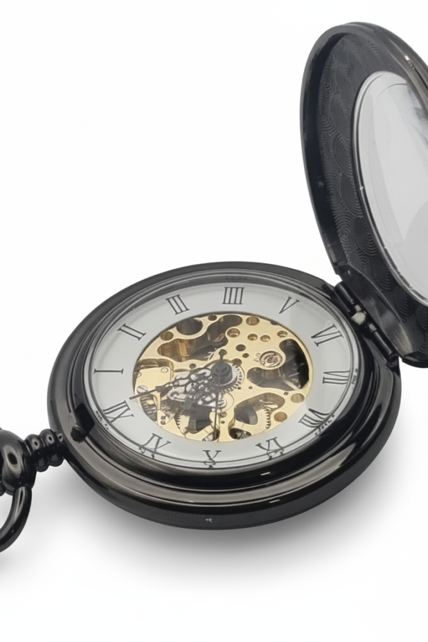 FAC-099-pocket-watch-4 Black Low Profile Tire Half Hunter Pocket Watch product image