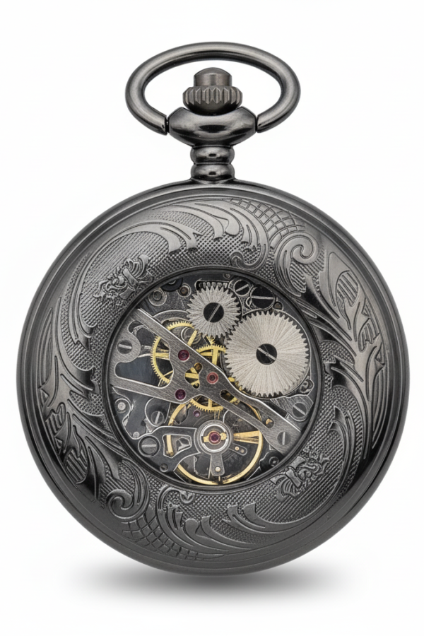 FAC-107-pocket-watch-2 Polished Black Half Hunter Pocket Watch product image