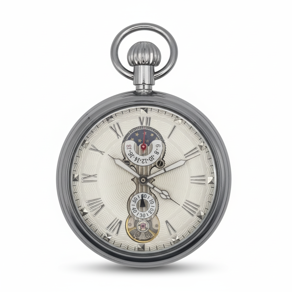Silver Mechanical Open Dial Pocket Watch