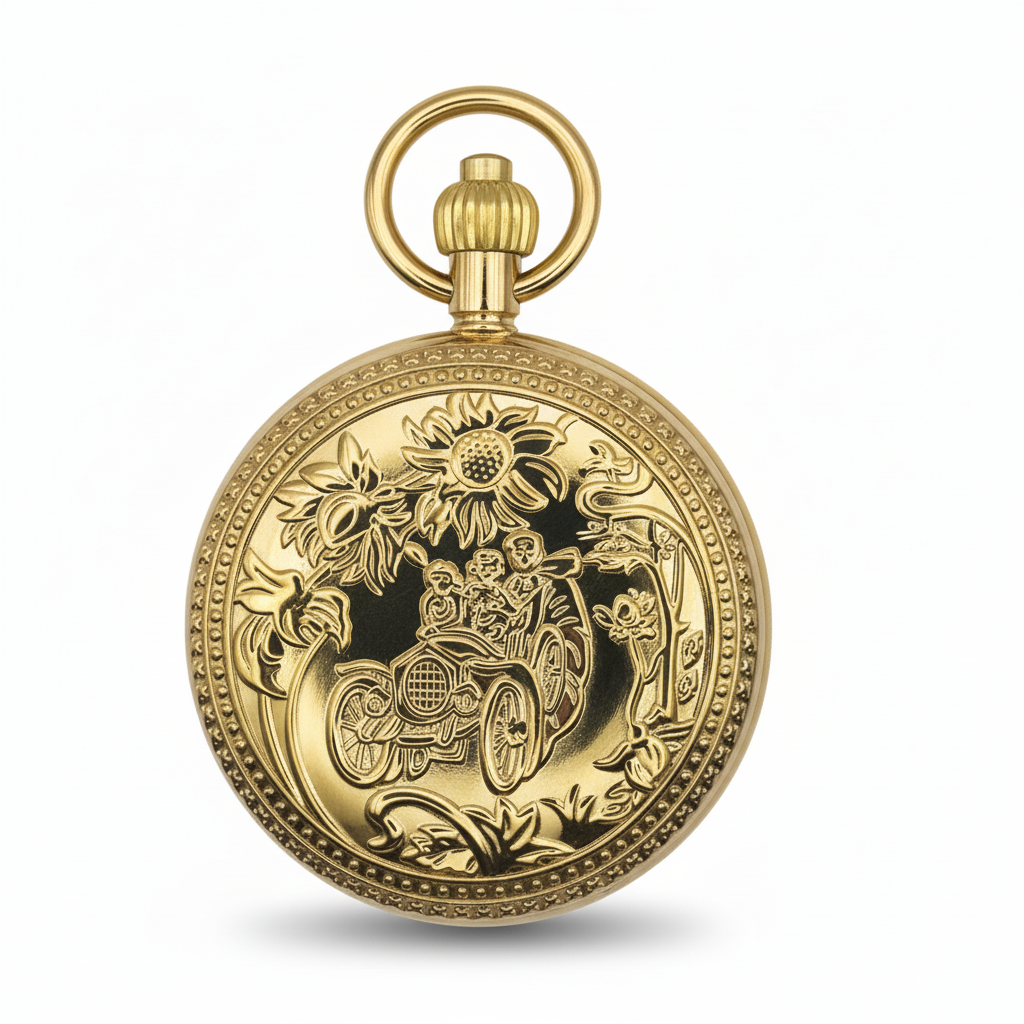FAC-119-pocket-watch-1 Gold Vintage Car Double Hunter Fob Watch product image