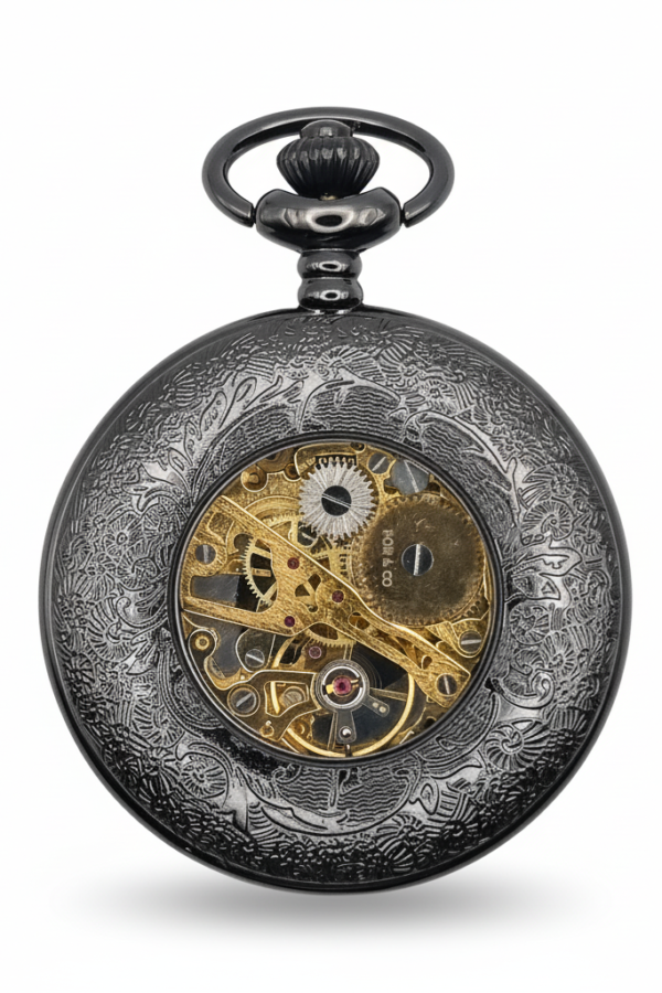FAC-133-pocket-watch-2 Black Victorian Roman Numeral Half Hunter Fob Watch product image