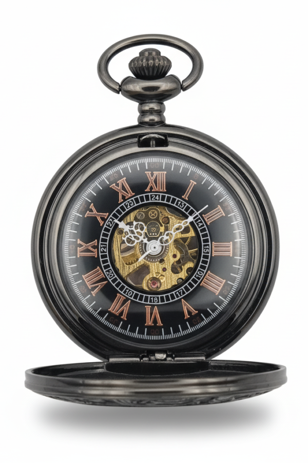 FAC-133-pocket-watch-3 Black Victorian Roman Numeral Half Hunter Fob Watch product image