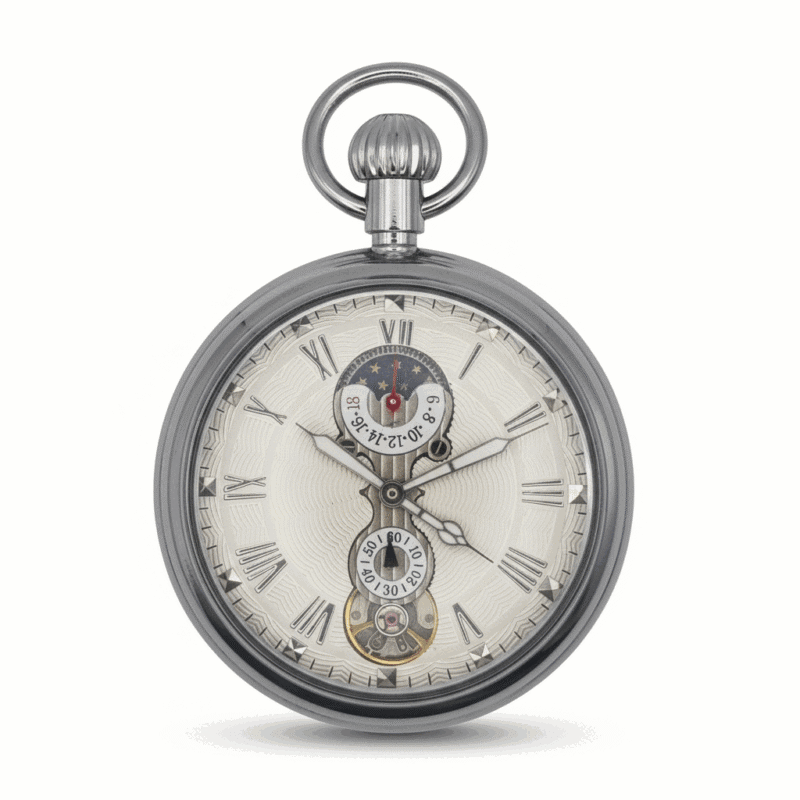 Silver Mechanical Open Dial Pocket Watch