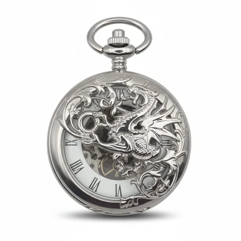 Silver Dragon Hunter Pocket Watch