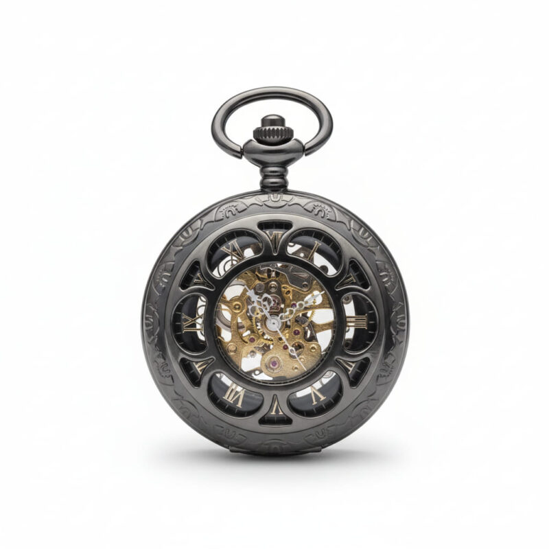 Black Flower Hunter Pocket Watch