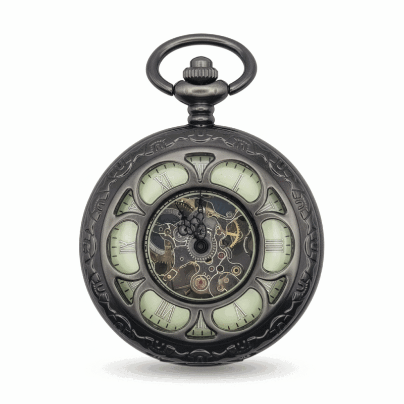 Black Flower Hunter Pocket Watch