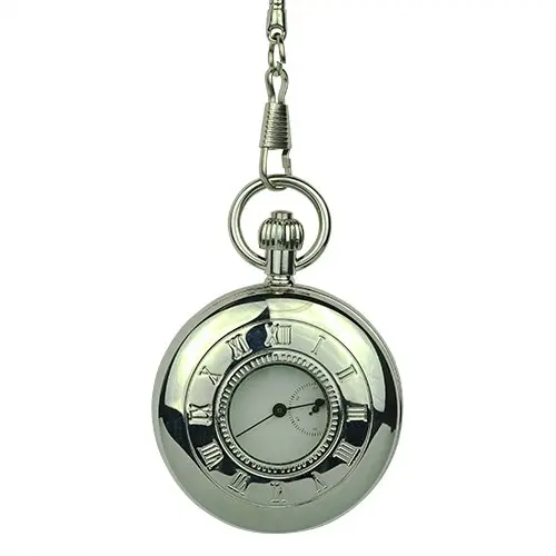 Polished  Silver Roman Numeral Half Hunter Fob Watch