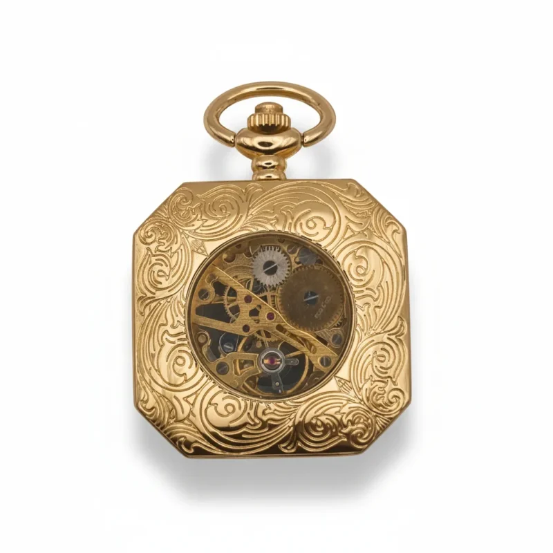 Gold Squircle Open Face Pocket Watch