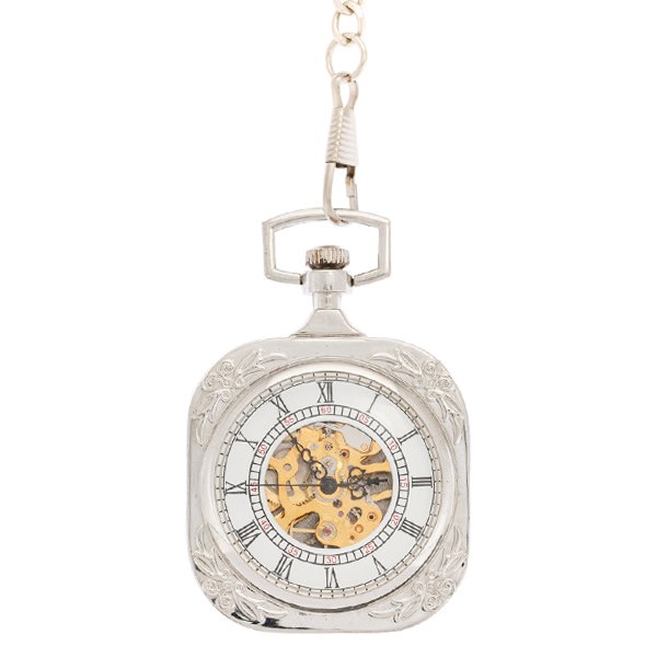 Frosted Silver SquarePocket Watch