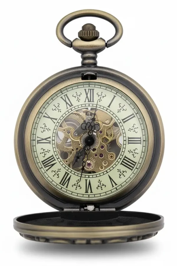 Black Numeral Brass DAD Half Hunter Pocket Watch AU image 2