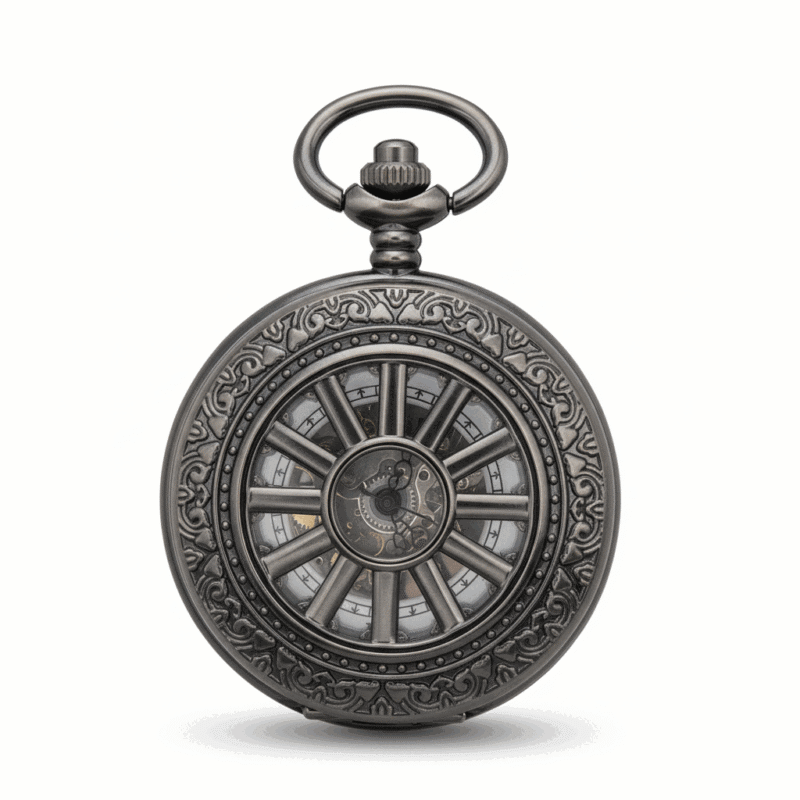 Dark Metal Wavy Daisy Half Hunter Pocket Watch