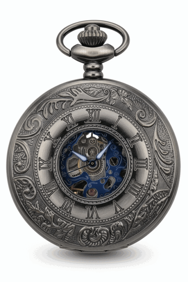 Wavy Black Half Hunter Pocket Watch With Blue AU image 1 Wavy Black Half Hunter Pocket Watch With Blue AU image 1