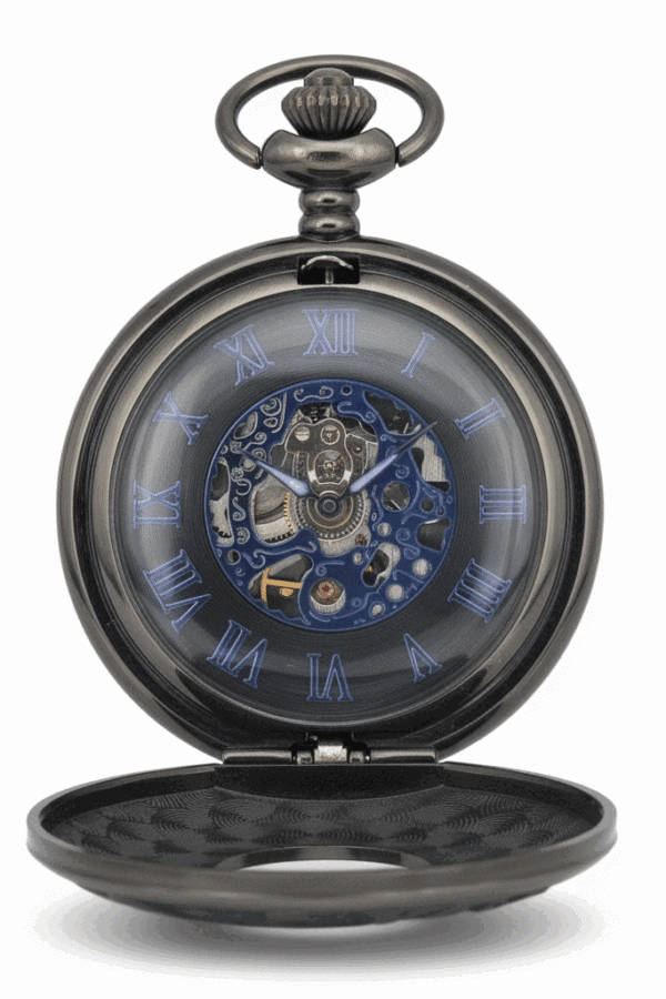 Wavy Black Half Hunter Pocket Watch With Blue AU image 2 Wavy Black Half Hunter Pocket Watch With Blue AU image 2