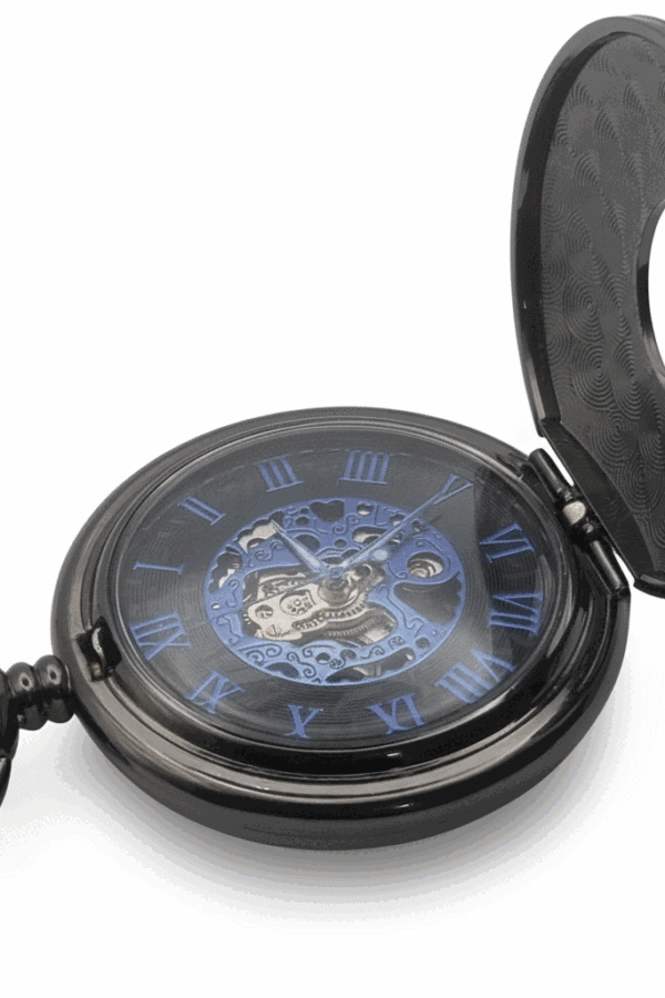 Wavy Black Half Hunter Pocket Watch With Blue AU image 3 Wavy Black Half Hunter Pocket Watch With Blue AU image 3