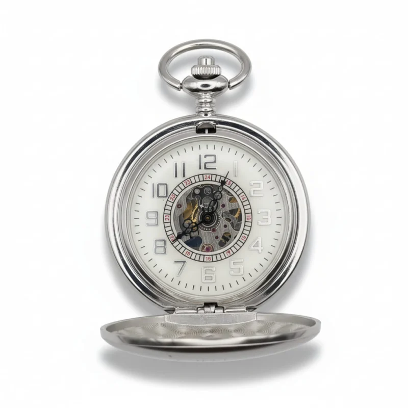 Brushed Silver Hunter Fob Watch
