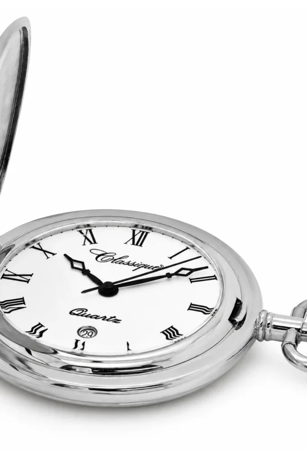 Gents 41mm Rhodium Plated Swiss Quartz Pocket Watch image 2