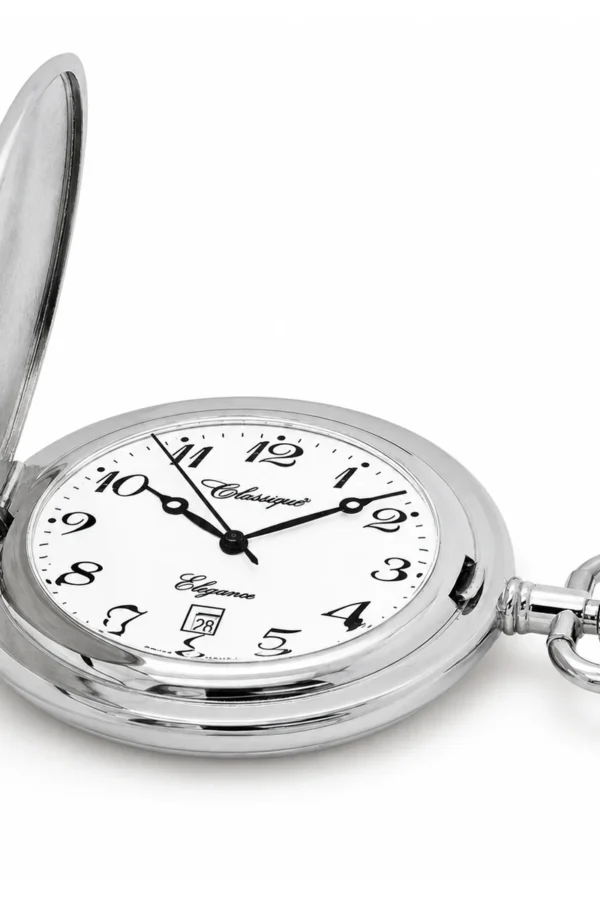 Gents 41mm Rhodium Plated Swiss Quartz Pocket Watch image 3