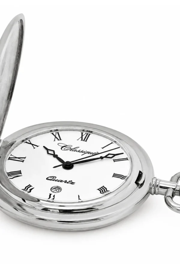 Gents 41mm Rhodium Plated Swiss Quartz Pocket Watch image 2