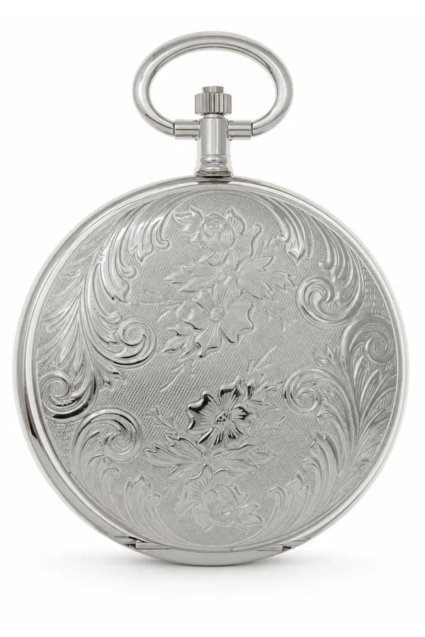 Gents 41mm Rhodium Plated Swiss Quartz Pocket Watch image 1 Gents 41mm Rhodium Plated Swiss Quartz Pocket Watch image 1