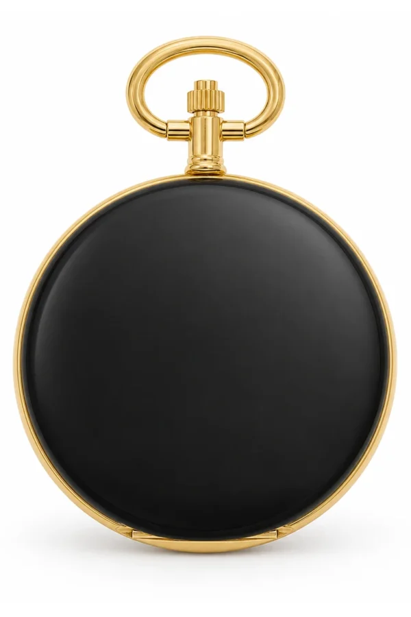 Gents 42mm Plain Black Enamel Gold Plated Swiss Quartz Pocket Watch image 2
