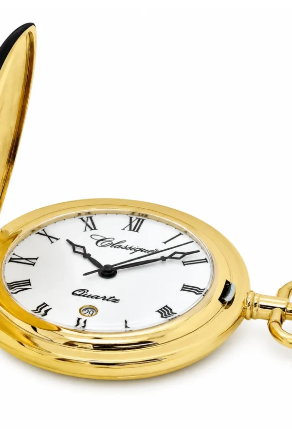 Gents 42mm Plain Black Enamel Gold Plated Swiss Quartz Pocket Watch image 3