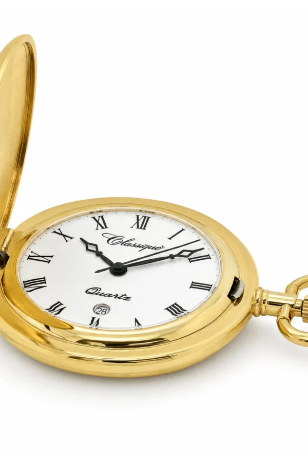 Gents 42mm Plain Brushed Gold Plated Swiss Quartz Pocket Watch image 2 Gents 42mm Plain Brushed Gold Plated Swiss Quartz Pocket Watch image 2